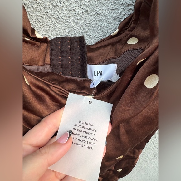 LPA Luisa Polka Dot Midi Dress Detachable Scarf Brown Cream NEW with tags! - Picture 7 of 13